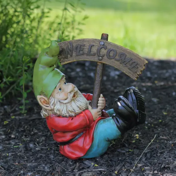 Northlight 10.5" Silly Gnome with Welcome Sign Outdoor Garden Statue