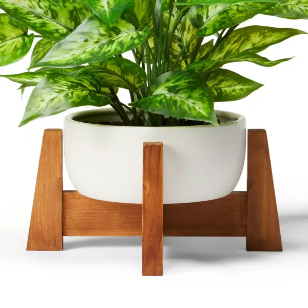 14" x 10" Faux Philodendron Birkin Plant with Wood Stand Planter White - Hilton Carter for Target