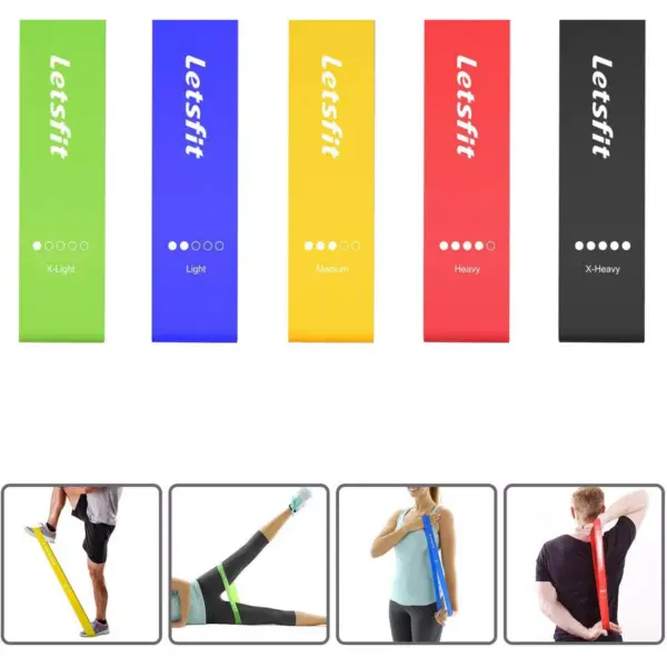 Letsfit Resistance Bands Resistance Exercise Bands for Home Fitness Stretching, Strength Training, Pilates Flex Bands and Home Workouts  12" x 2" - JSD01-5P