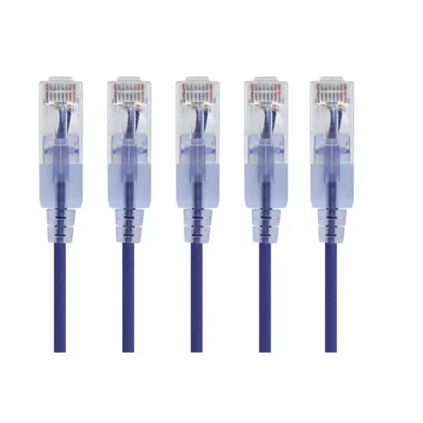 Monoprice SlimRun Cat6A Ethernet Patch Cable - Network Internet Cord - RJ45, Stranded, UTP, Pure Bare Copper Wire, 30AWG, 6in, Purple, 5-Pack