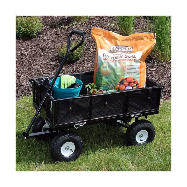 Sunnydaze Outdoor Lawn and Garden Heavy-Duty Steel Utility Cart with Removable Sides and Weather-Resistant Polyester Liner - Black