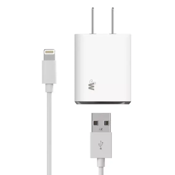 Just Wireless 2.4A/12W 1-Port USB-A Home Charger with 10ft TPU Lightning to USB-A Cable - White