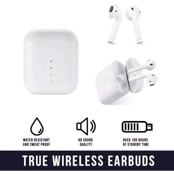 Dartwood True Wireless Earbuds, Portable Splashproof Headphones with Bluetooth Connectivity, Immersive Sound Earphones, Mic & Volume Control (White)