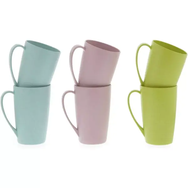 Okuna Outpost 6-Pack Unbreakable Wheat Straw Tea Cups Coffee Mugs with Handle 12 Oz, 3 Colors