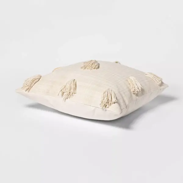 Euro Woven Textured Decorative Throw Pillow With Tassels Cream/Neutral - Opalhouse™