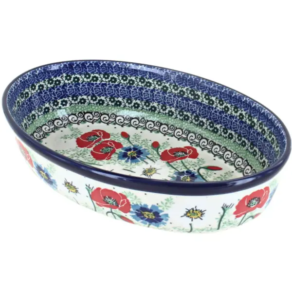 Blue Rose Polish Pottery Summer Dawn Small Oval Baking Dish