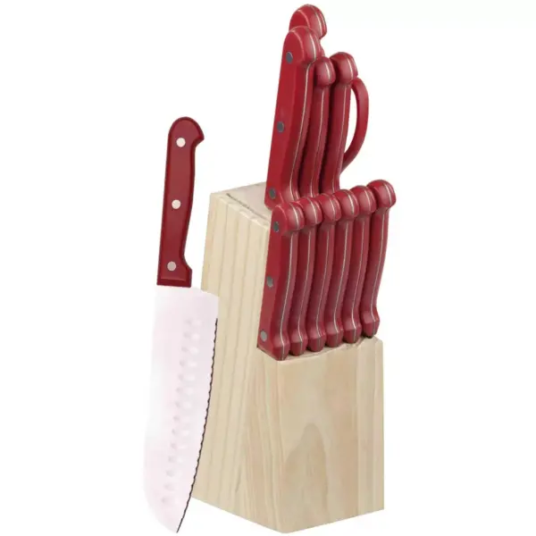 Home Basics 13 Piece Knife Set with Block in Red