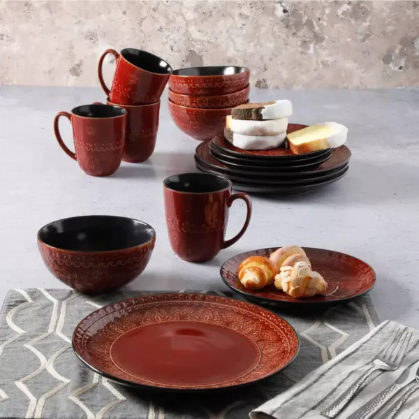 Gibson Elite 16pc Stoneware Milanto Dinnerware Set Red