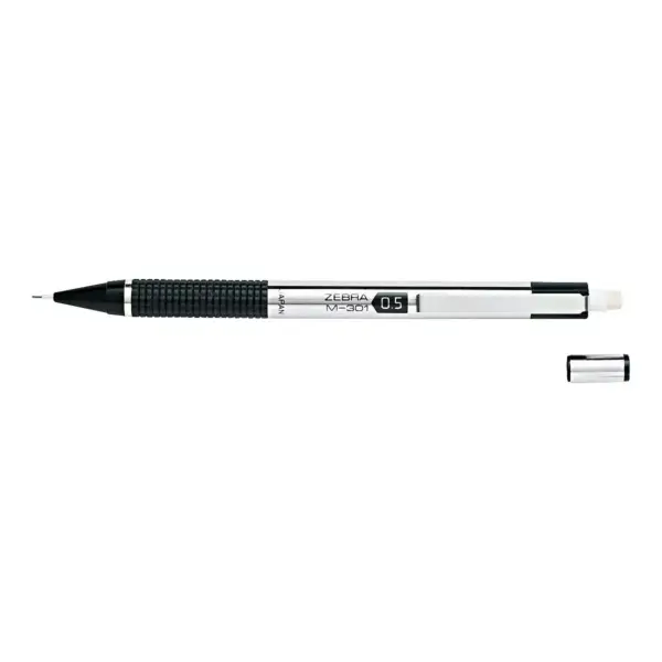 Zebra M-301 Mechanical Pencil 0.5 mm Stainless Steel w/Black Accents Barrel 54010