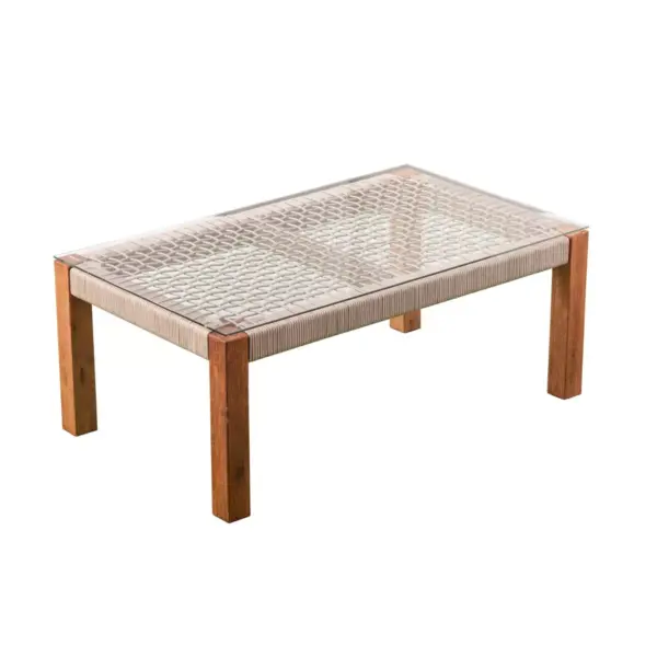 Celadon Indoor/Outdoor GlassTop Rectangle Cocktail Table - Natural - Aiden Lane