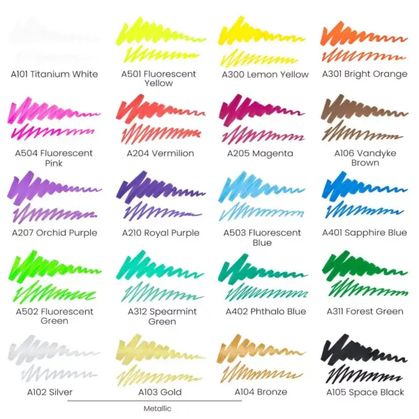 Arteza Premium Acrylic Artist Marker Set, Classic Hues and Metallic Colors, Replaceable Tips - 20 Pack (ARTZ-9218)