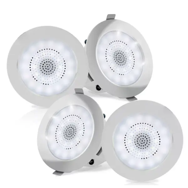 Pyle Pro PDIC4CBTL4B 4 Inch Bluetooth Flush Mount Ceiling Wall Speaker Kit System w/ LED Lights & Frames for Home Theater Sound Audio, White (4 Pack)