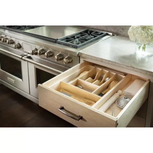 Rev-A-Shelf 4WCT-3SH Short Trim-to-Fit  Wooden Cutlery 9 Compartment Tray Insert Utensil Organizer for Kitchen Cabinet Drawers, Natural Maple