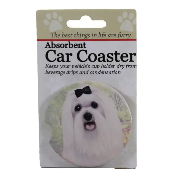 Car Coaster 2.5" Maltese Car Coaster Absorbant E & S Pet  -  Coasters