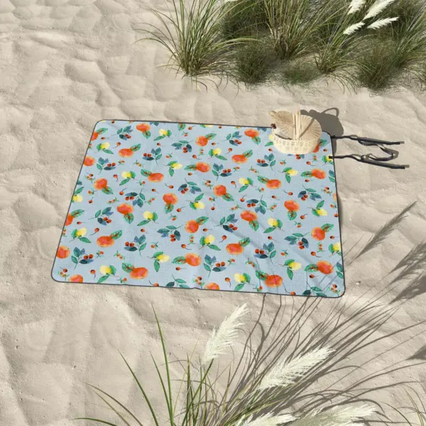 Ninola Design Citrus fruits Summer Blue Picnic Blanket - Deny Designs