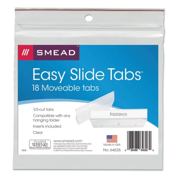 Smead Easy Slide Hanging Folder Tab 1/3 Tab 3 1/2 in Clear 18/Pack 64626