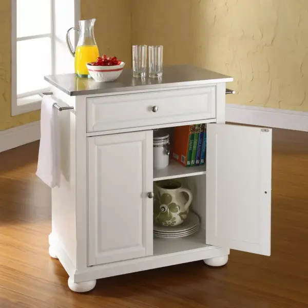 Alexandria Stainless Steel Top Portable Kitchen Island - White - Crosley