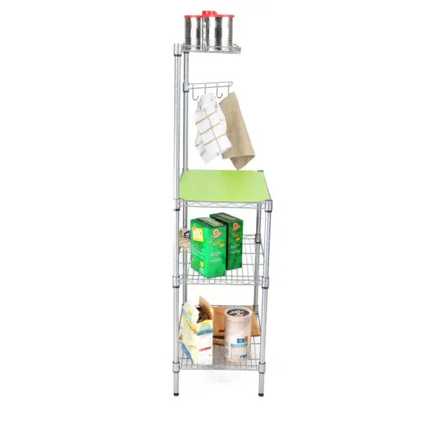 MIND READER 3-Tier Metal Rack Utility Shelf and Microwave Stand with Hooks on the Side (SILVER)