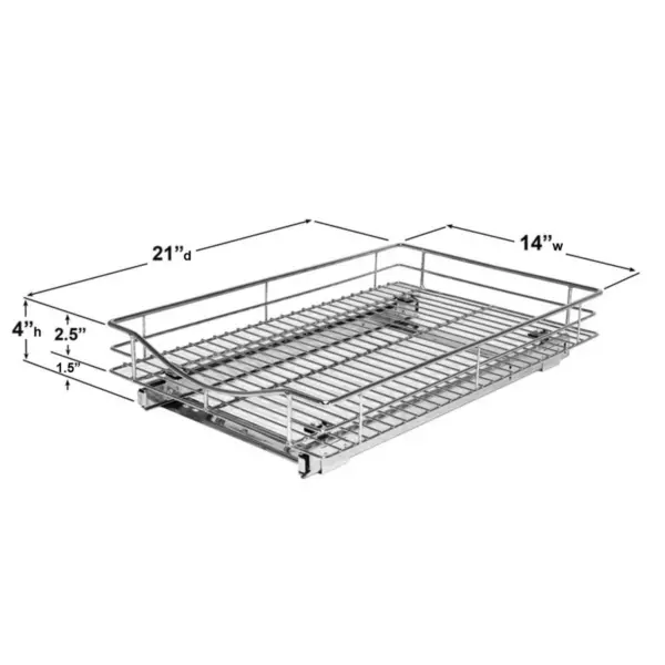 Lynk Professional Slide Out Cabinet Organizer - Pull Out Under Cabinet Sliding Shelf - 14" wide x 21" deep - Chrome