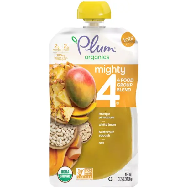 Plum Organics Mighty 4 Organic Mango Pineapple White Bean Butternut Squash Oat Baby Food Pouch - 3.75oz