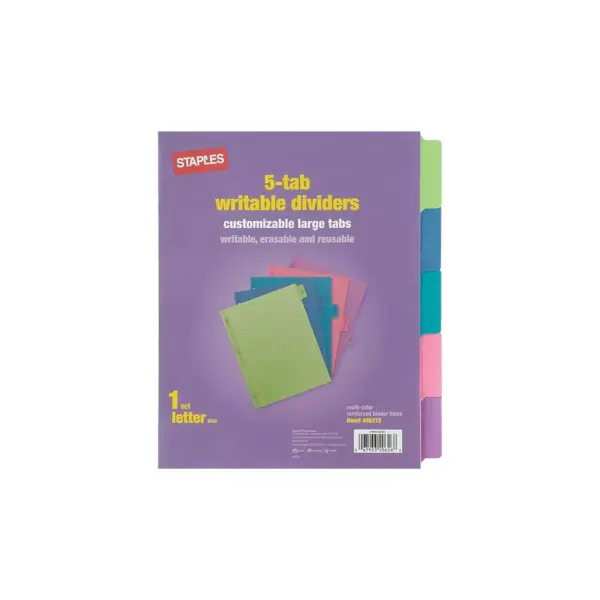 Staples Large Tabs Write & Erase Paper Dividers 5-Tab Multicolor 486272