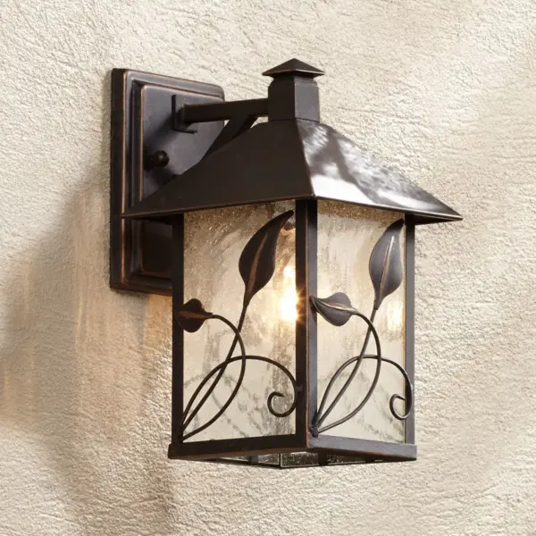 Franklin Iron Works Farmhouse Outdoor Wall Light Fixture French Bronze Lantern 10 1/2" Clear Seedy Glass for Exterior Porch Patio