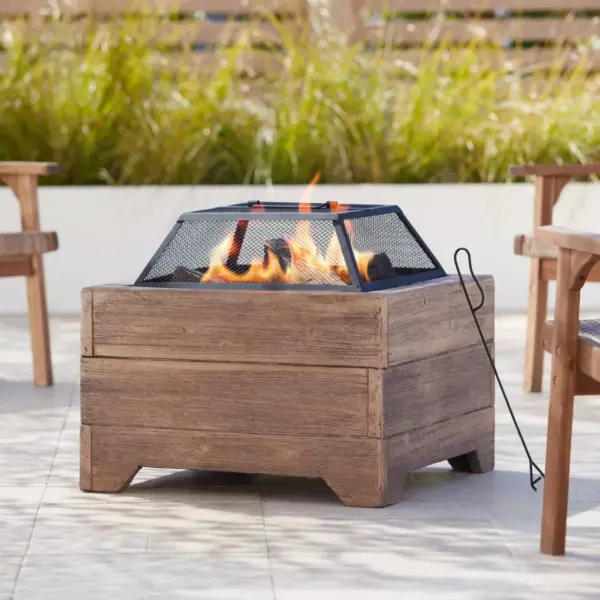 John Timberland La Selva 24" Wide Square Brown Wood Burning Outdoor Fire Pit