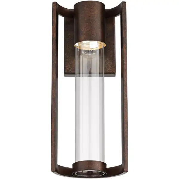 Possini Euro Design Modern Outdoor Wall Light Fixture LED Bronze 15" Clear Glass Cylinder for Exterior House Porch Patio Deck