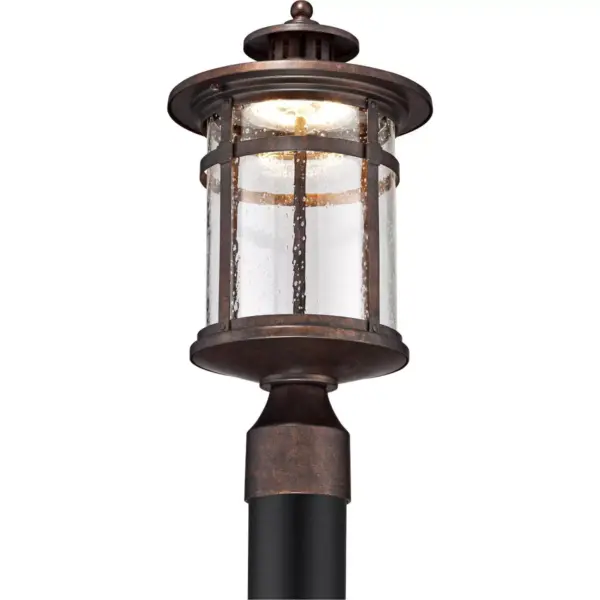 Franklin Iron Works Mission Post Light Fixture LED Bronze 15 1/2" Seeded Glass for Deck Garden Yard