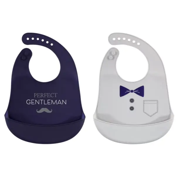 Hudson Baby Infant Boy Silicone Bibs 2pk, Perfect Gentlemen, One Size