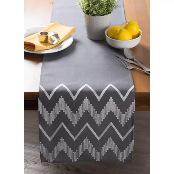 70" x 14" Polyester Embroidered Chevron Table Runner Gray - Design Imports