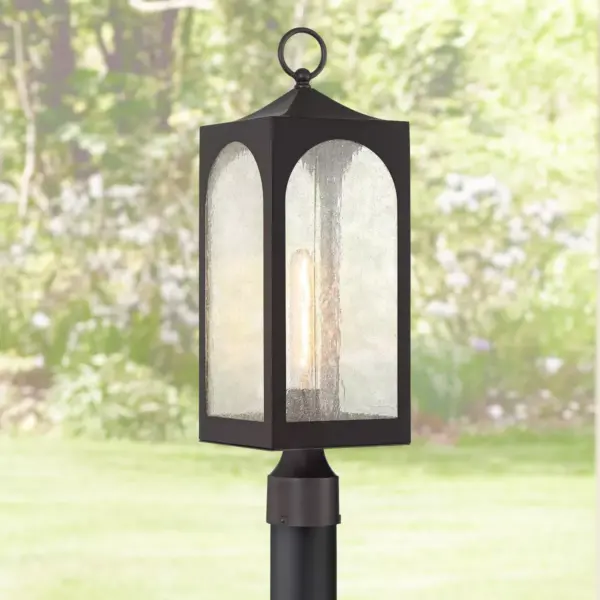 Possini Euro Design Modern Outdoor Post Light Fixture Bronze 22" Seedy Glass Lantern Porch Patio Deck Garden Yard Driveway Walkway