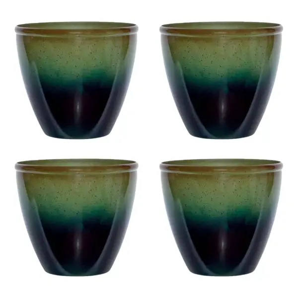 Suncast Seneca 16" Ombre Resin Plant Flower Planter Pot, Green/Blue (4 Pack)