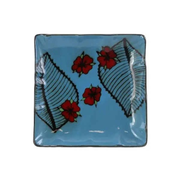 16pc Stoneware Tropical Bloom Square Dinnerware Set Red/Blue - Elama