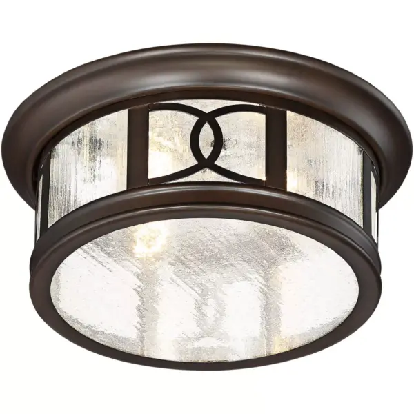 John Timberland Modern Outdoor Ceiling Light Fixture Mission Oil Rubbed Bronze Drum 12" Seedy Glass Damp Rated for Porch Patio