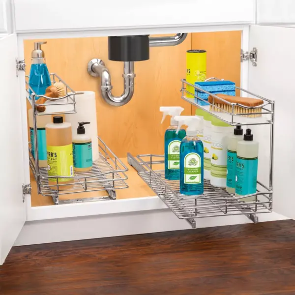 Lynk Professional 11.5" x 21" Slide Out Under Sink Cabinet Organizer - Pull Out Two Tier Sliding Shelf