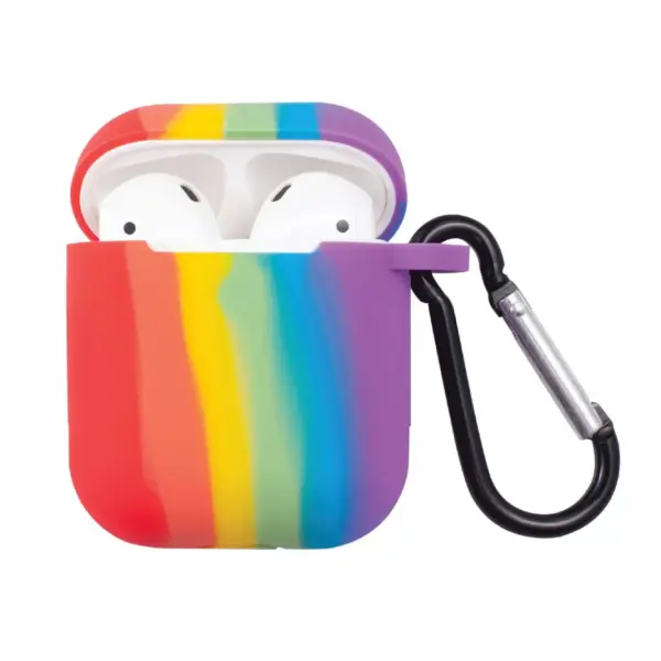 Insten Rainbow Pride Silicone Soft Touch Skin Protective Case Cover w/ Keychain (Support Wireless Charging) For AirPods 1 & 2