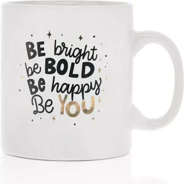 Okuna Outpost White Large Ceramic Coffee Mug Tea Cup, Be Bright, Be Bold, Be Happy, Be You (White, 16 oz)