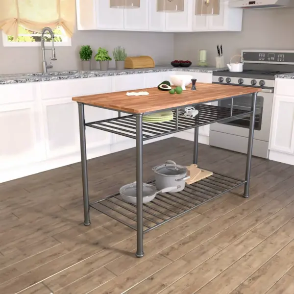 Letom Kitchen Island with Storage Oak/Gray - Aiden Lane