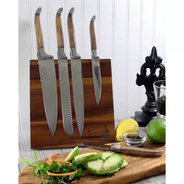 French Home Laguiole 6pc Stainless Steel Connoisseur Kitchen Knife Set with Magnetic Display