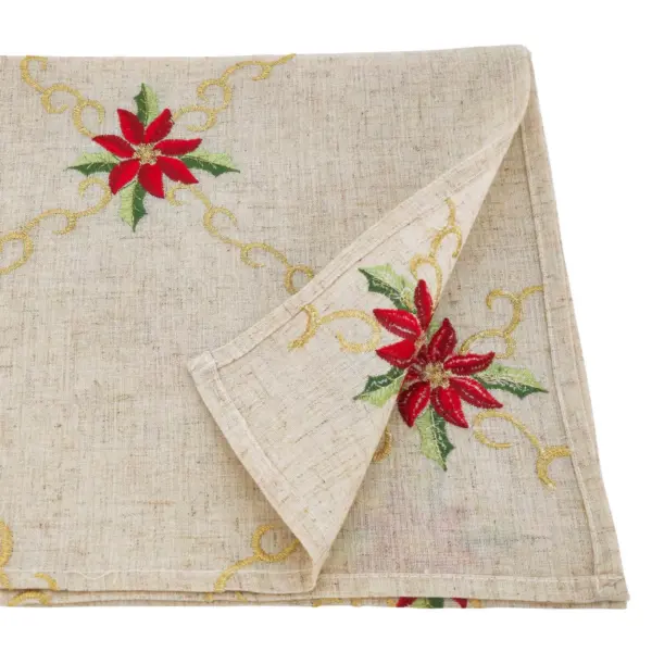 16" X 72" Embroidered Poinsettia Runner Natural - SARO Lifestyle