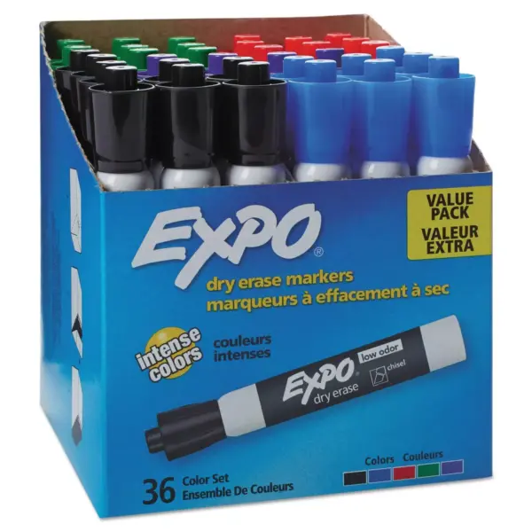 EXPO Low Odor Dry Erase Marker Chisel Tip Assorted 36/Box