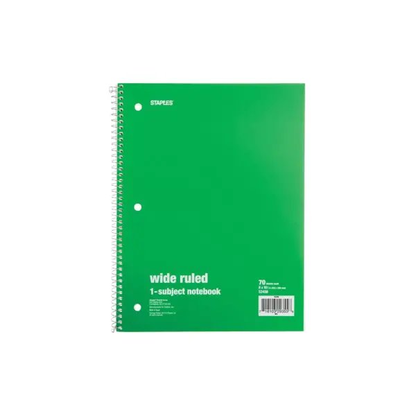 Staples 1 Subject Notebook 8" x 10.5" Wide Ruled 70 Sheets Assorted 6/PK TR11667M