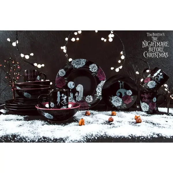 Seven20 The Nightmare Before Christmas Jack and Sally Black Rose 16-Piece Dinnerware Set