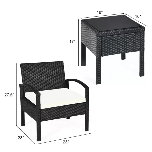 Costway 3PCS Patio Rattan Furniture Set Table & Chairs Set with Coushions Outdoor