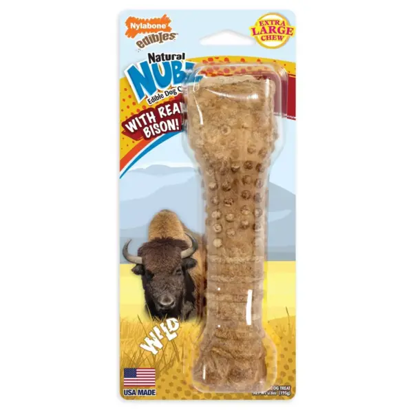 Nylabone Natural Extra Large Nubz with Wild Bison Flavored Dental Chew Dog Treats - 1ct