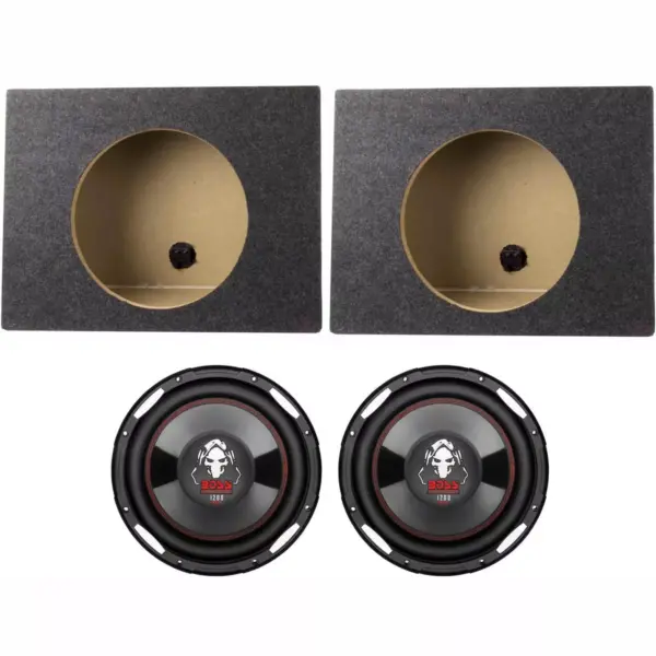 2) Boss P100F 10" 2400W Car Shallow/Slim Subwoofer + 2) 10" Single Sealed Boxes