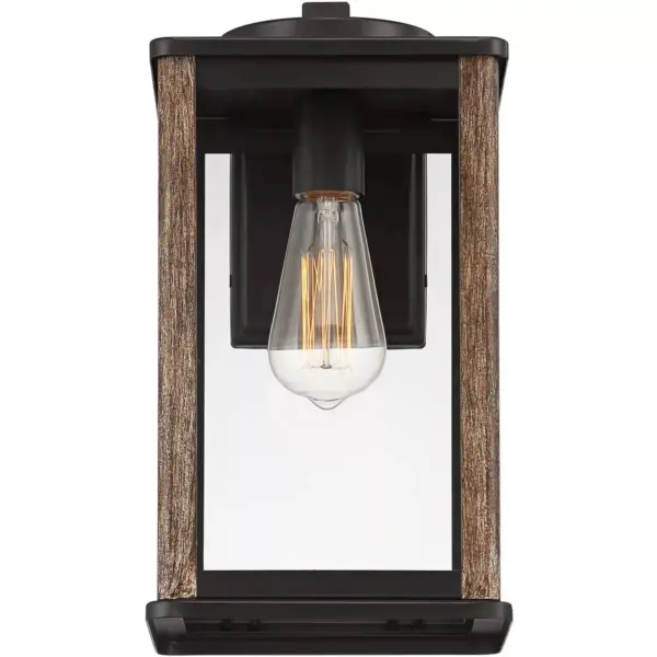 John Timberland Modern Farmhouse Outdoor Wall Light Fixture Dark Bronze Wood Grain 14 1/4" Clear Glass Panels Exterior House Porch