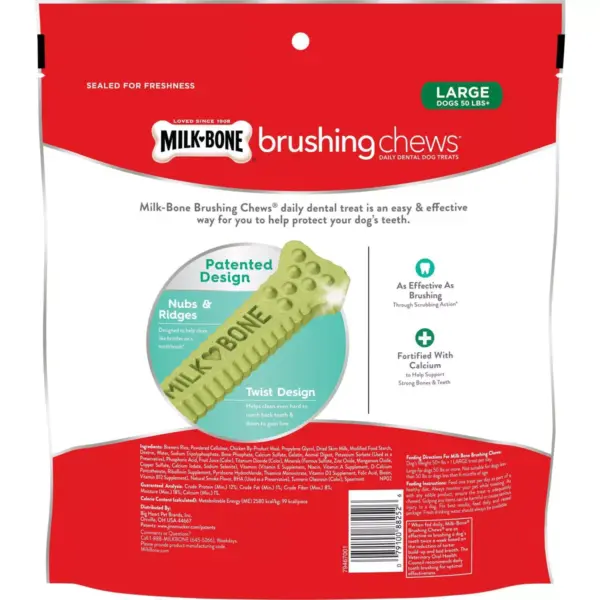 Milk-Bone Brushing Chews Daily Chicken Dental Dog Treats, Fresh Breath, Large 24.2oz/18 bones