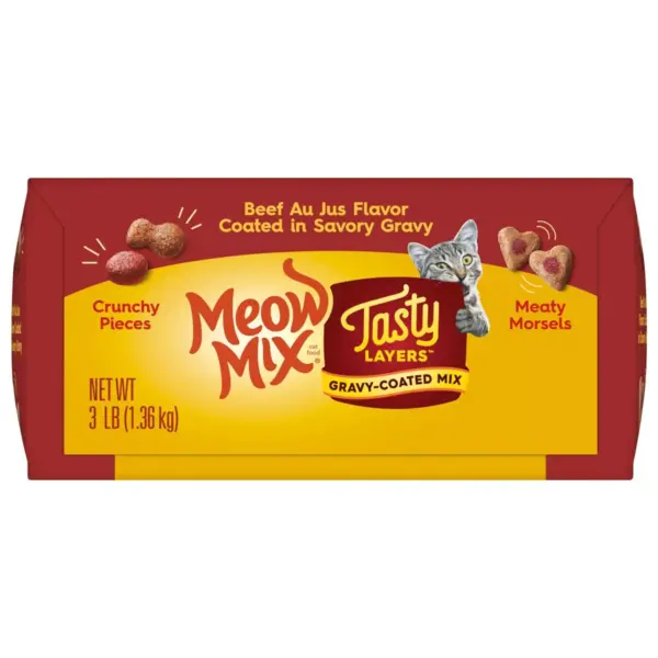 Meow Mix Tasty Layers Beef Flavor and Savory Gravy Dry Cat Food - 3lbs